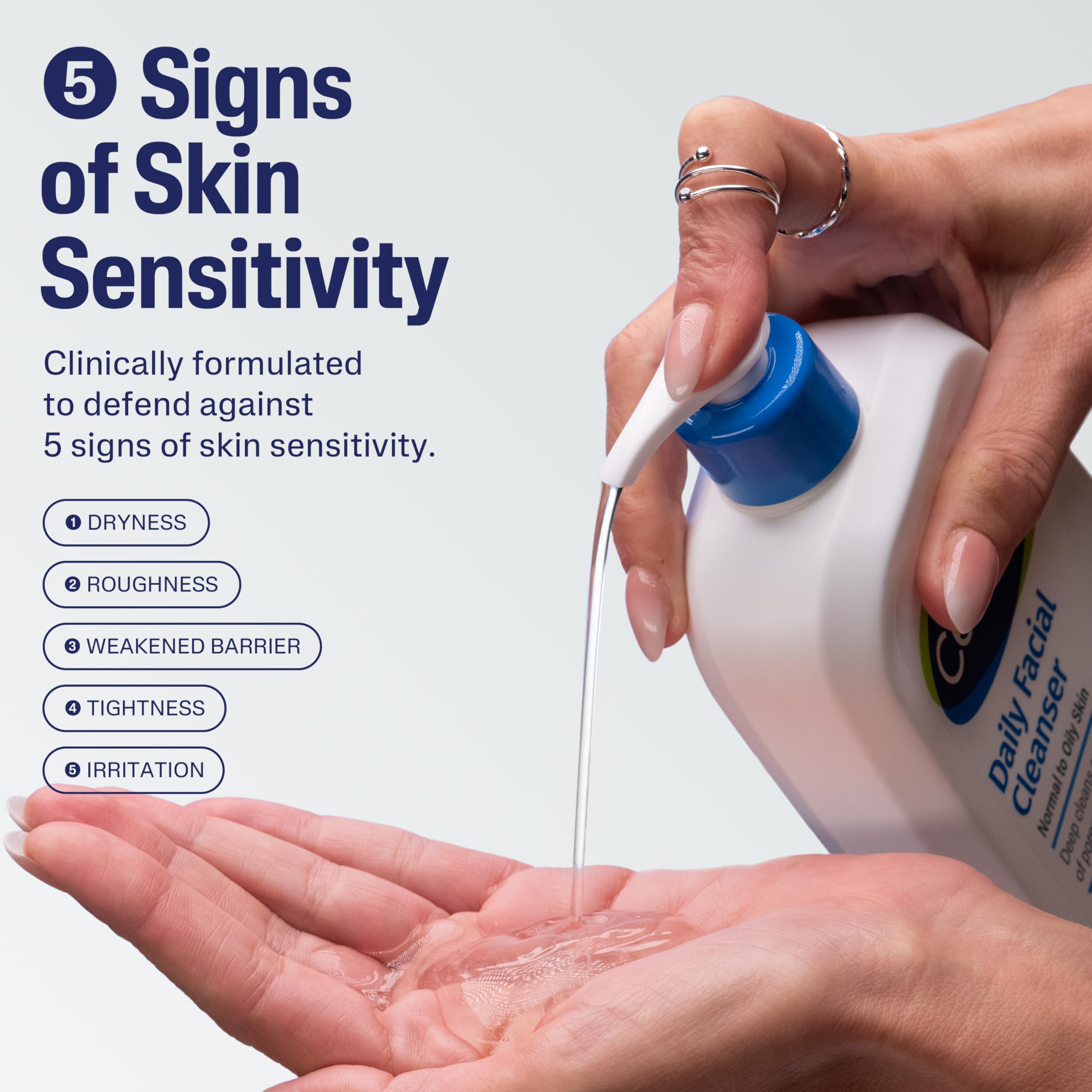 Cetaphil Daily Facial Cleanser foaming lather highlights deep clean without dryness.
