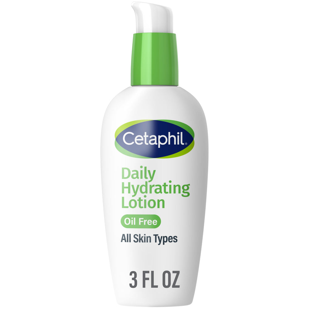 Cetaphil Daily Hydrating Lotion bottle demonstrates a lightweight, oil-free formula for all-day hydration.