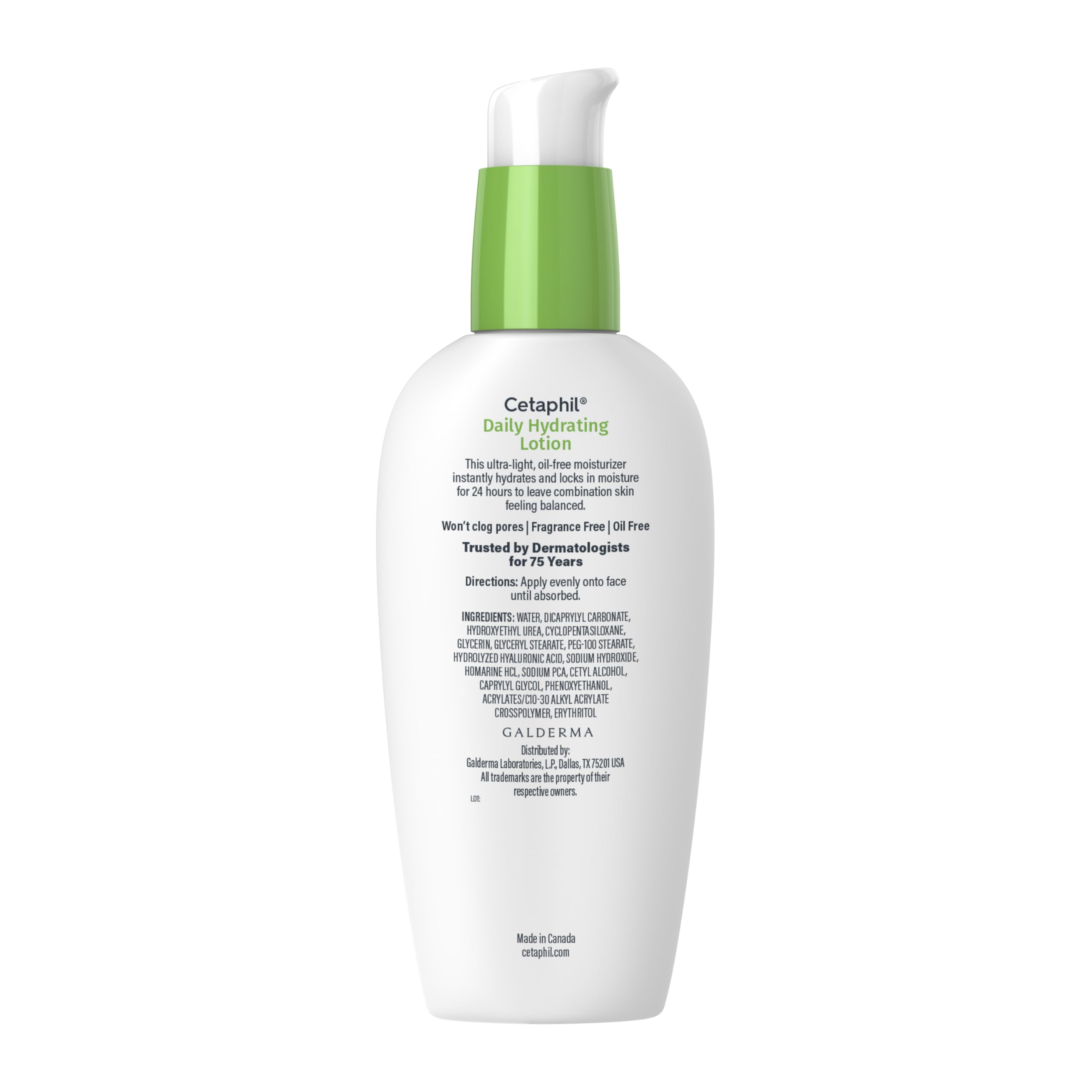 Cetaphil Daily Hydrating Lotion sensitive skin testing seal conveys dermatologist approval.