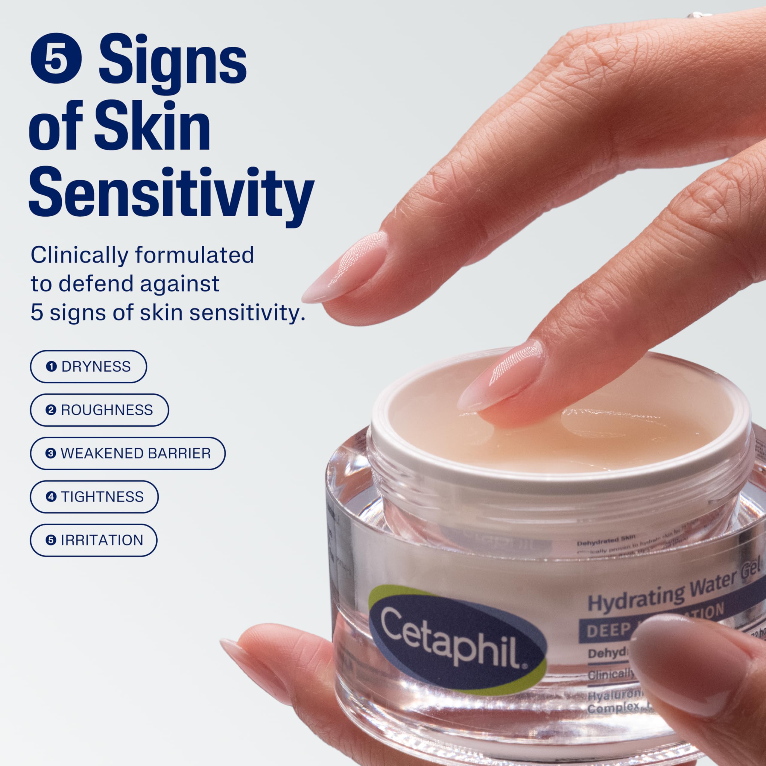 Fragrance-free Cetaphil bottle label highlights gentle care for sensitive skin.