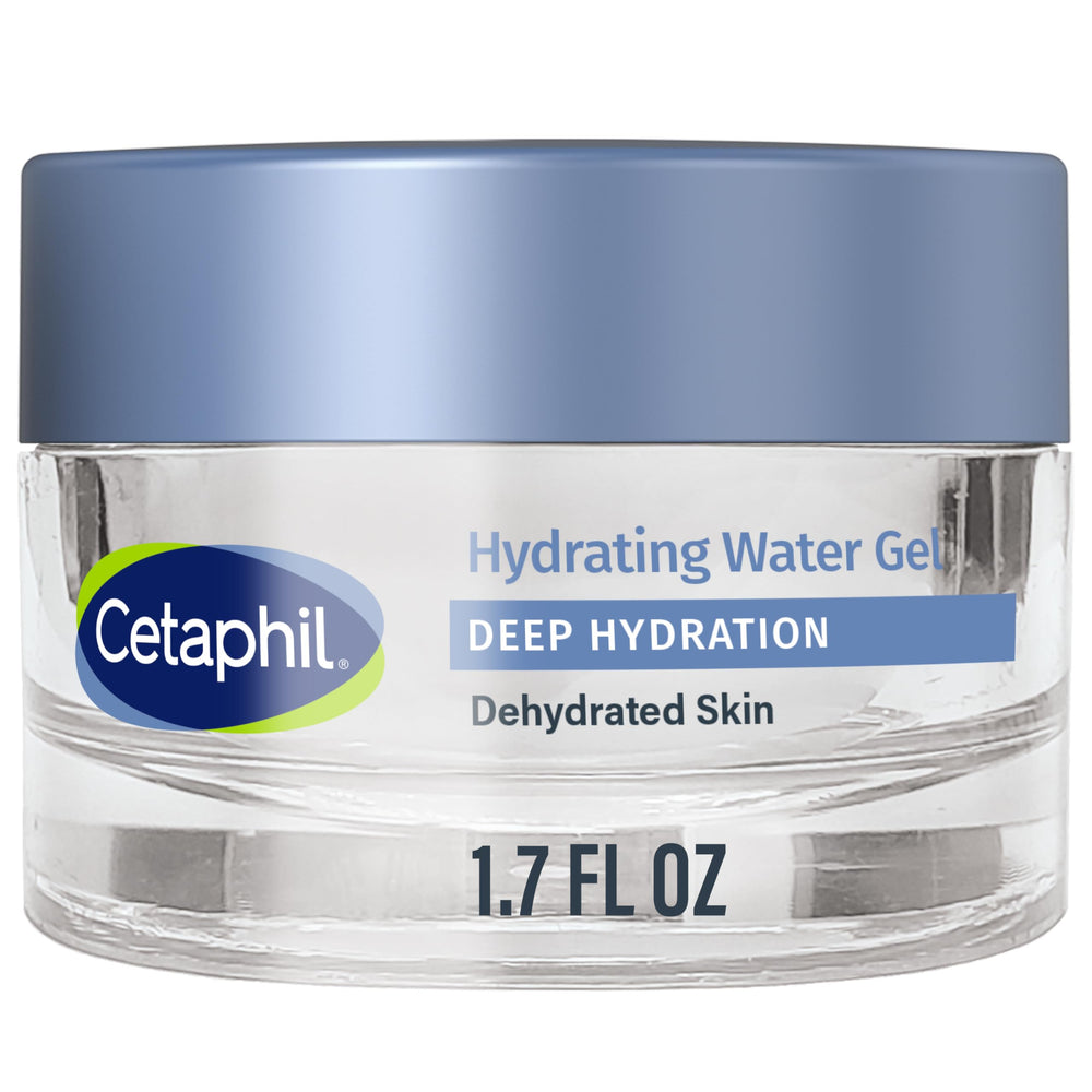 Cetaphil Deep Hydration Water Gel tube shows a weightless, oil-free formula for sensitive skin.