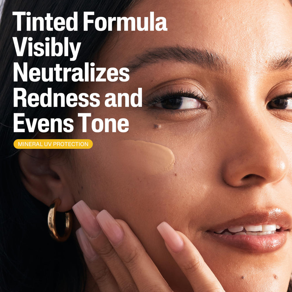 Cetaphil tinted sunscreen label showing broad spectrum protection for sensitive skin.