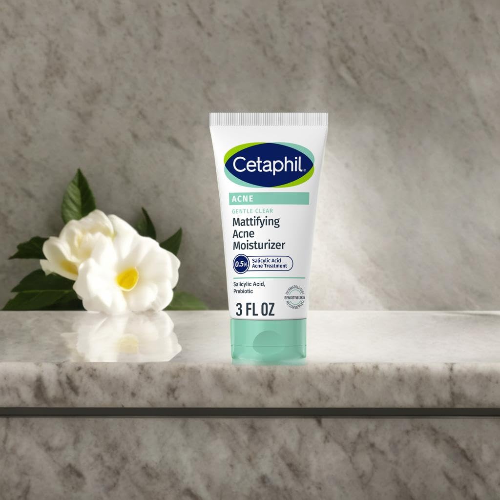 Cetaphil matte acne moisturizer pump dispense closeup for easy use.