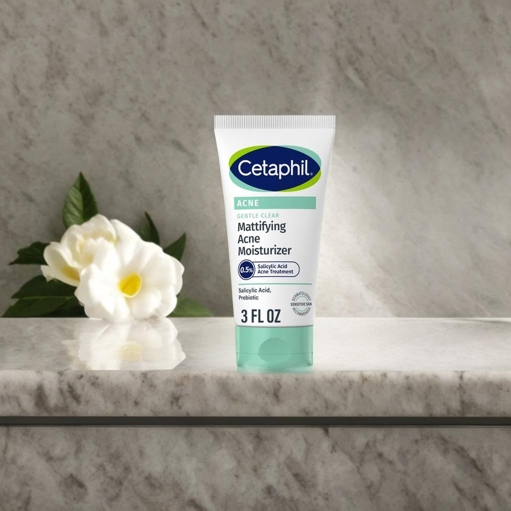Cetaphil matte acne moisturizer pump dispense closeup for easy use.