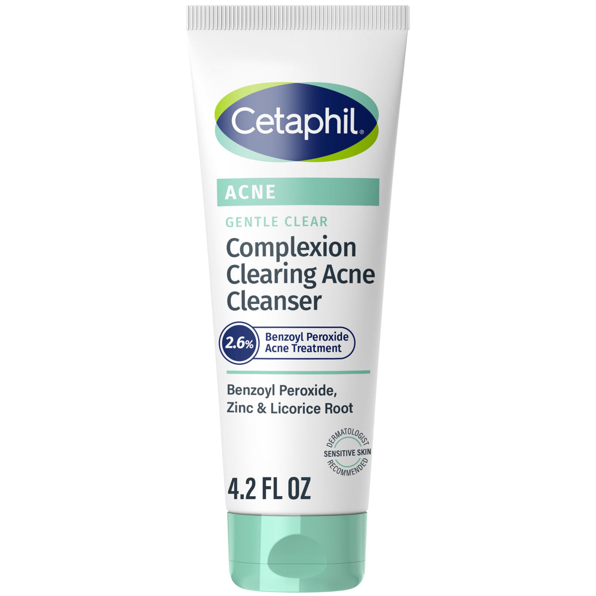Cetaphil Gentle Clear cleanser bottle against a sensitive skin care setting