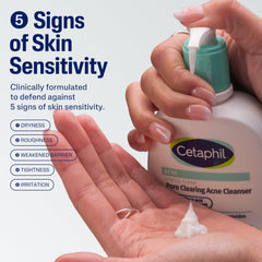 Close-up of Cetaphil Gentle Clear foaming gel showing gentle, fragrance-free formula.