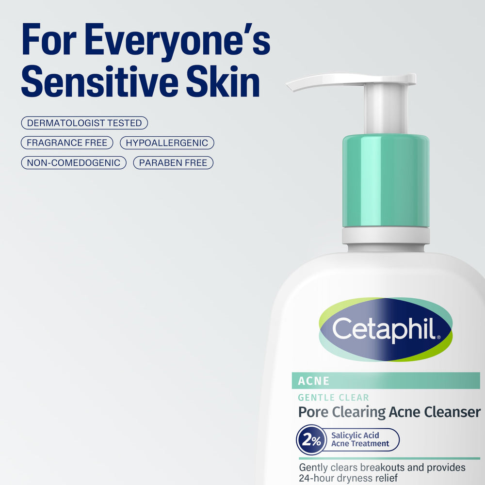 Product range imagery for Cetaphil Gentle Clear showcases complete skincare solution.