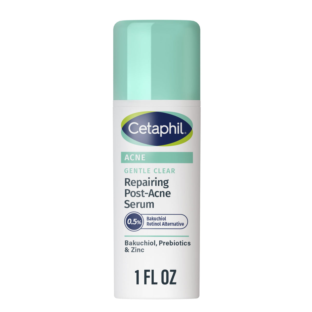 Cetaphil Gentle Clear serum bottle shows a gentle, glow-enhancing post-acne routine