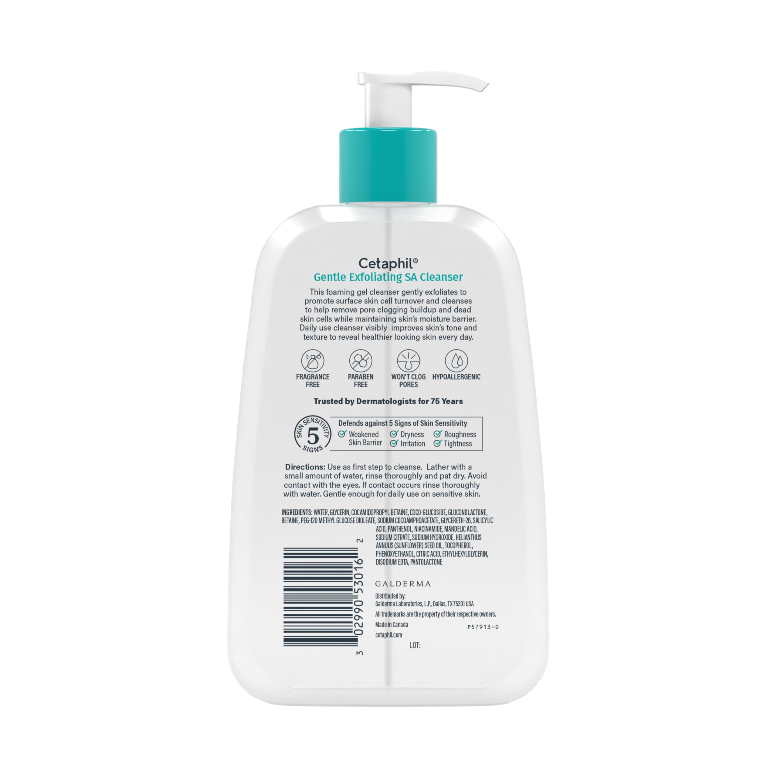 Cetaphil Gentle Exfoliating SA Cleanser fragrance-free formula for reactive skin.
