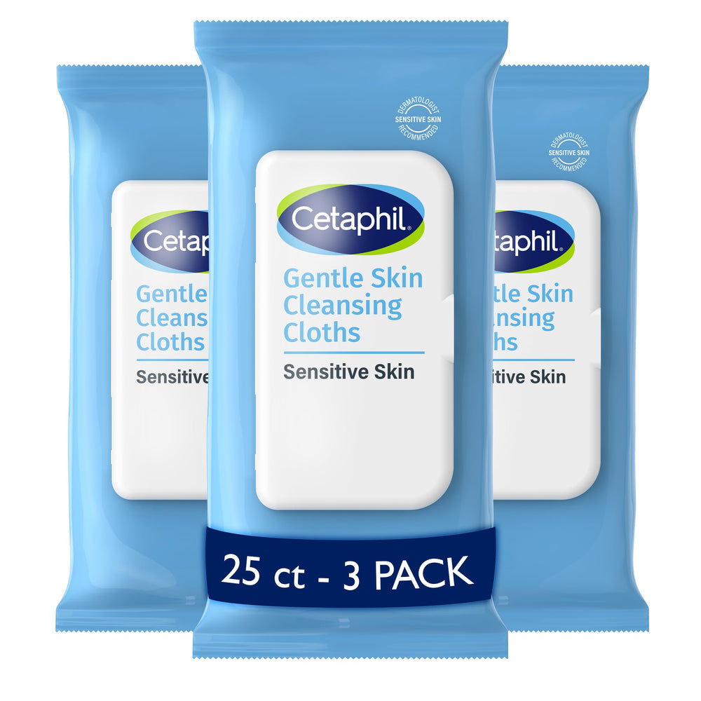 Cetaphil Gentle Skin Cleansing Cloths pack opening for quick on-the-go cleansing.