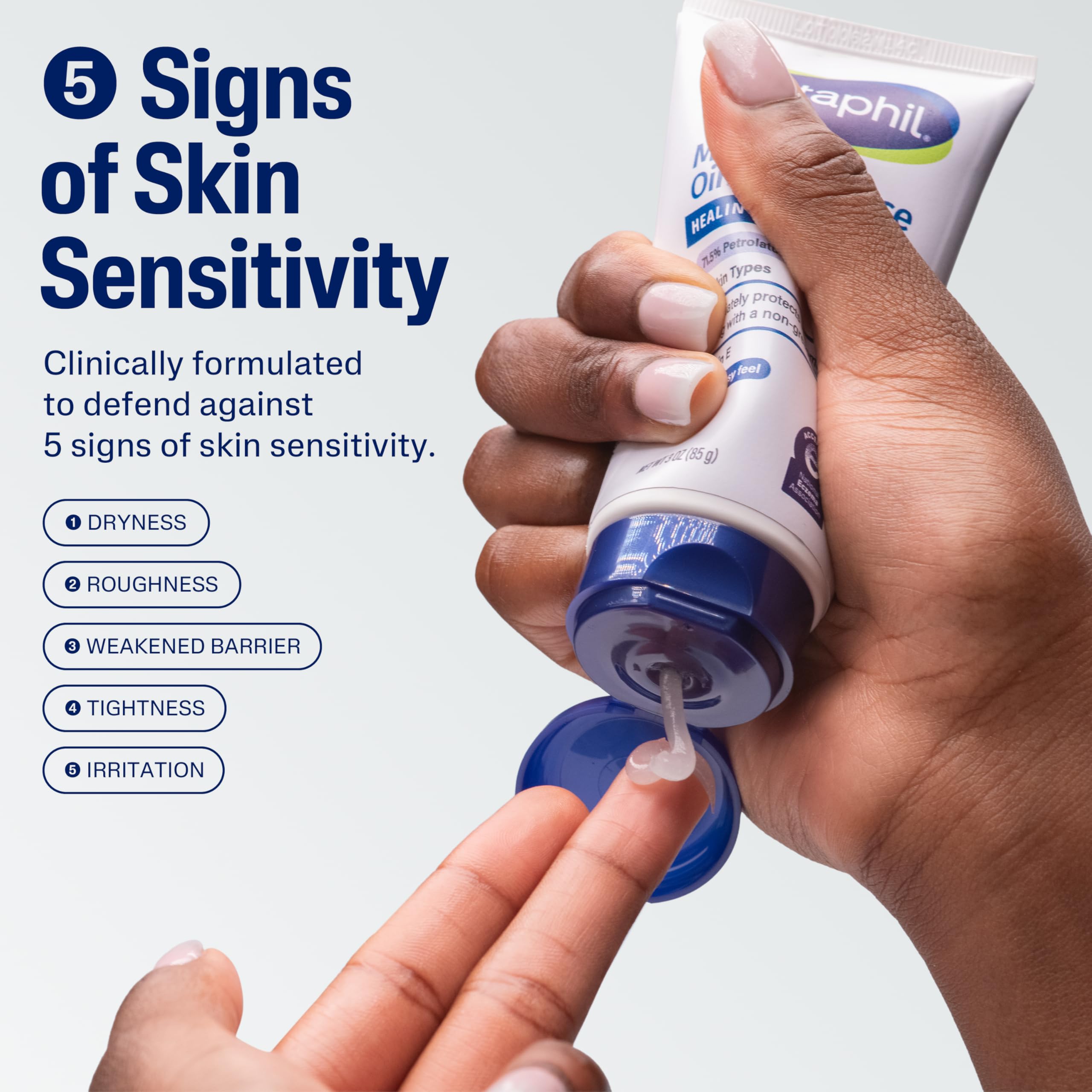 Cetaphil Healing Ointment on hands demonstrating hydration for cracked, irritated skin.