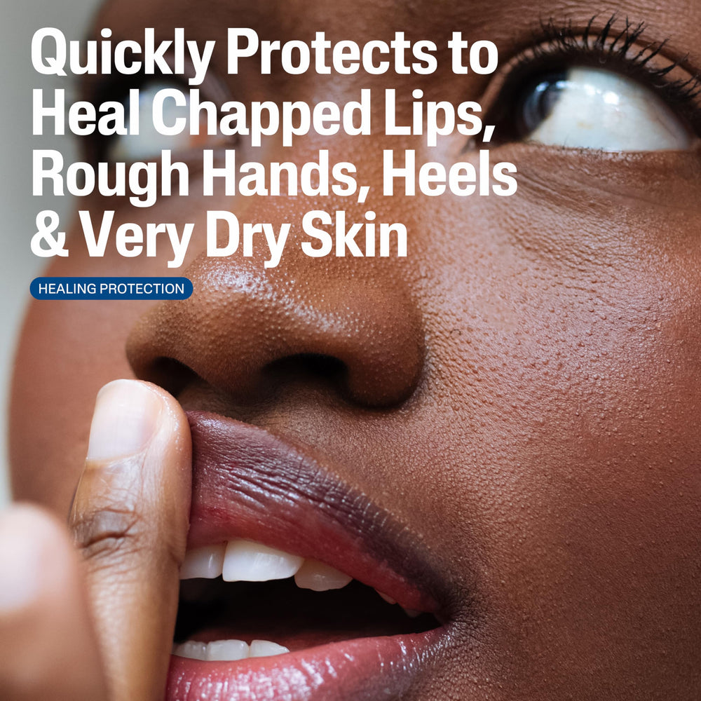 Cetaphil Healing Ointment on lips for soothing moisture and protection from chapping.