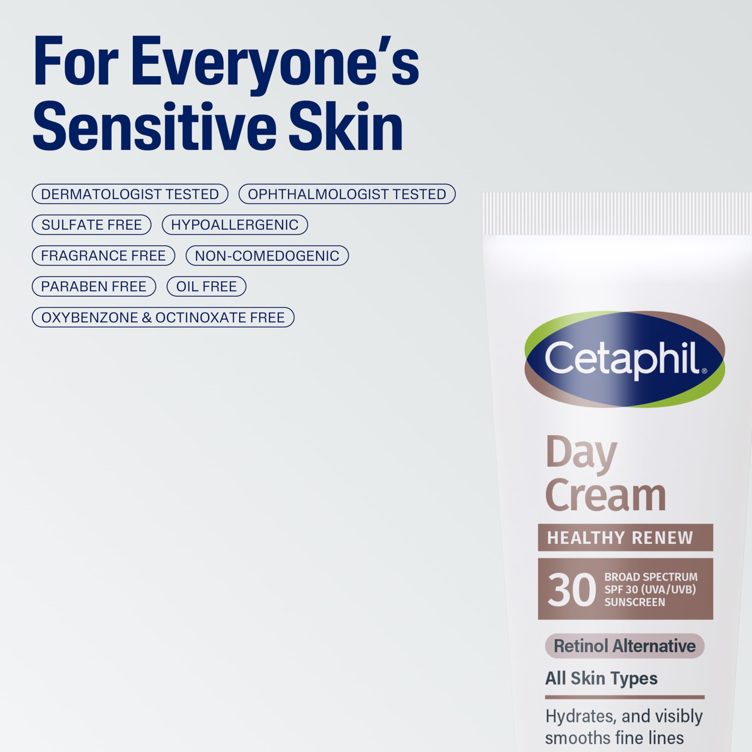 Fragrance-free formula on Cetaphil packaging signals gentle care for sensitive skin.