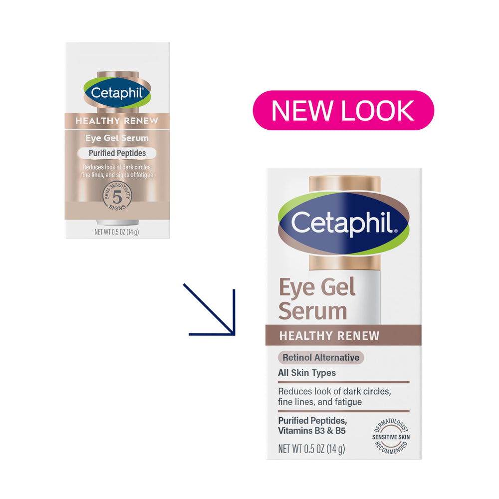 Cetaphil Healthy Renew Eye Gel Serum label highlights its dermatologist-tested formula.