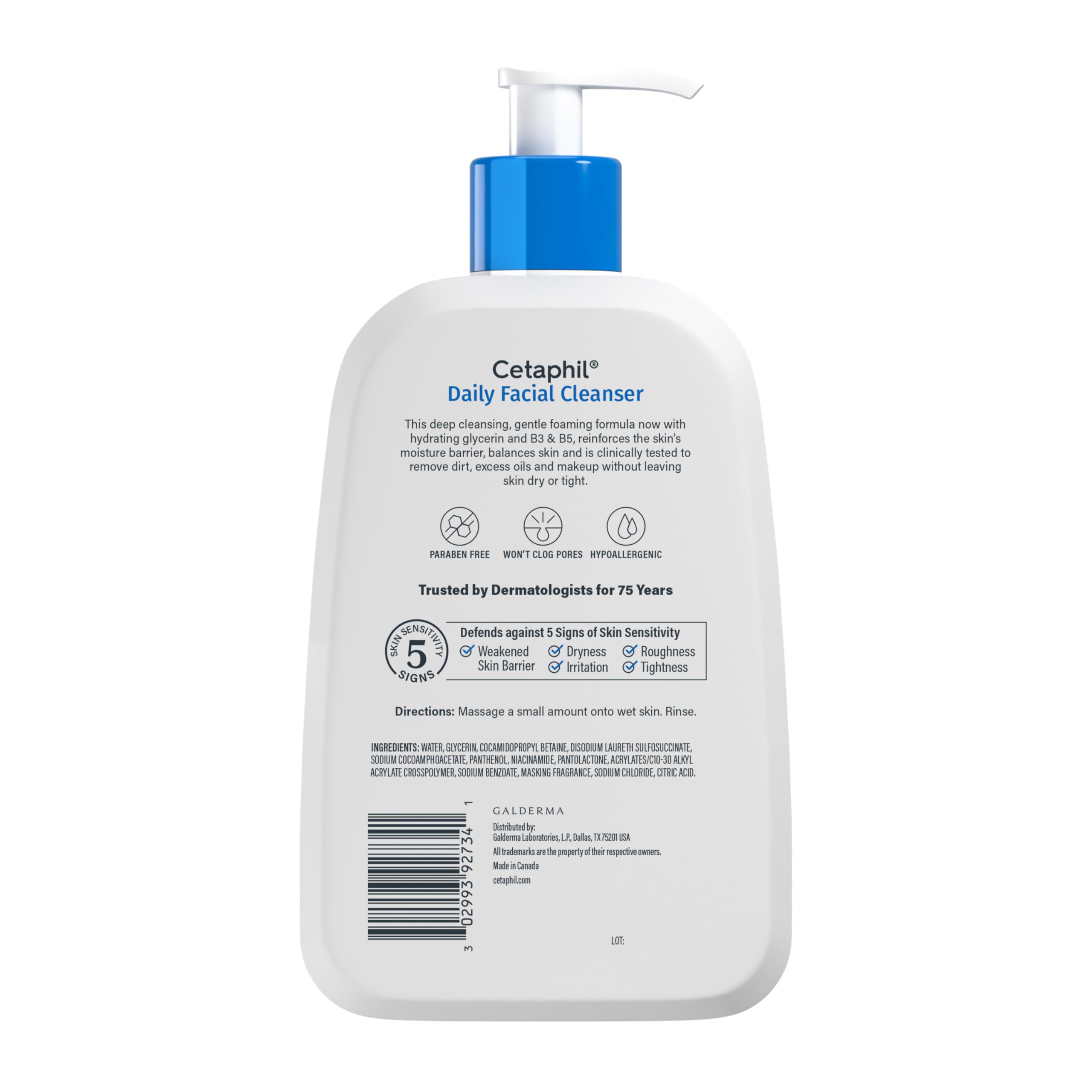 Cetaphil Ingredient blend with panthenol and niacinamide supports skin hydration.