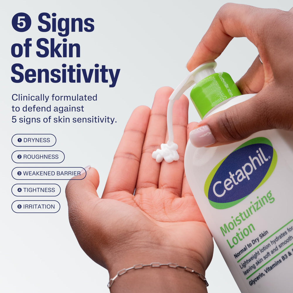 Cetaphil Moisturizing Lotion texture close-up showing quick-absorbing hydration.