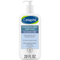 Cetaphil Moisturizing Relief bottle front view showing gentle cleansing for sensitive skin