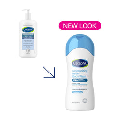 Cetaphil Moisturizing Relief bottle being poured for a gentle cleanse and moisture.