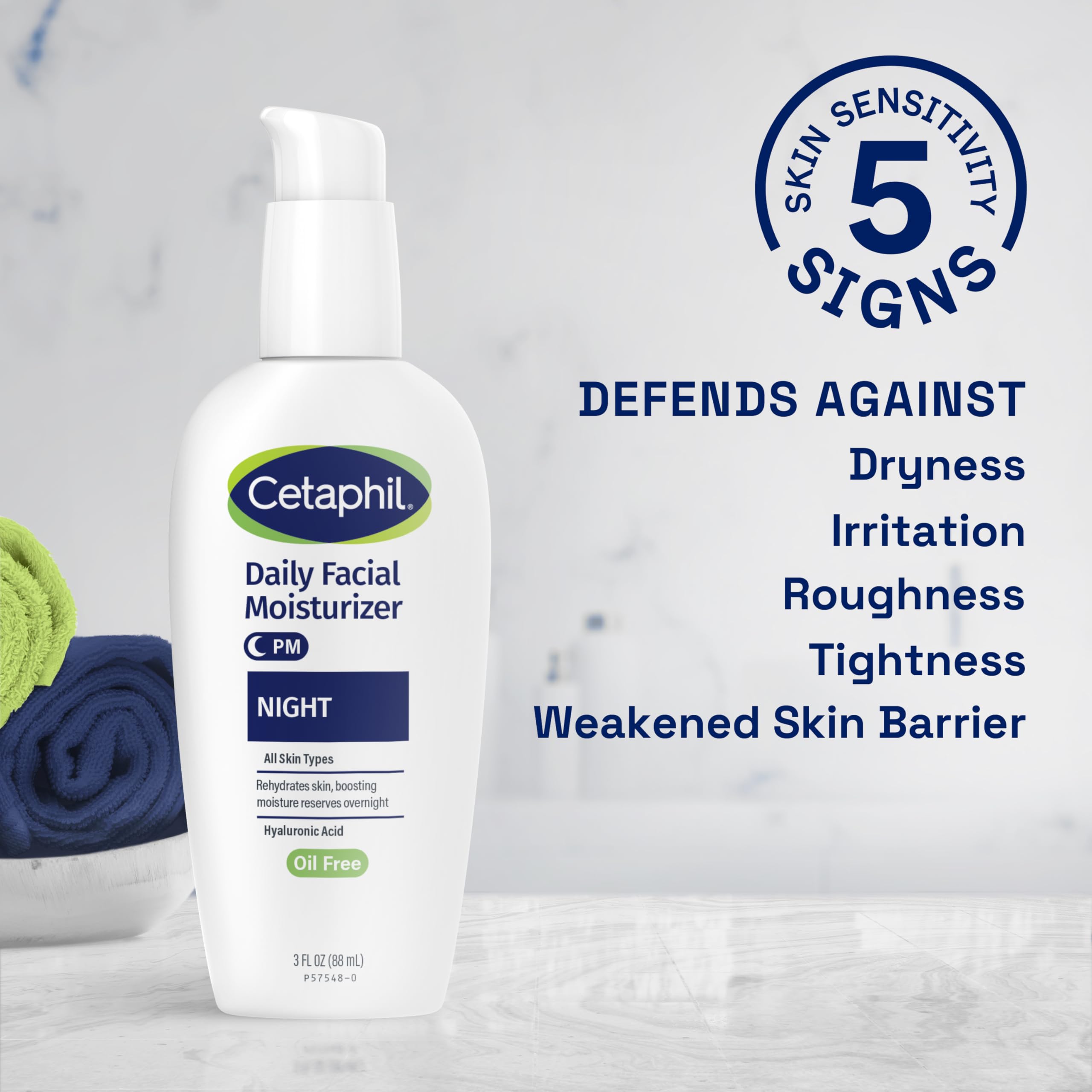 Cetaphil Night Moisturizer label indicating suitability for sensitive skin.