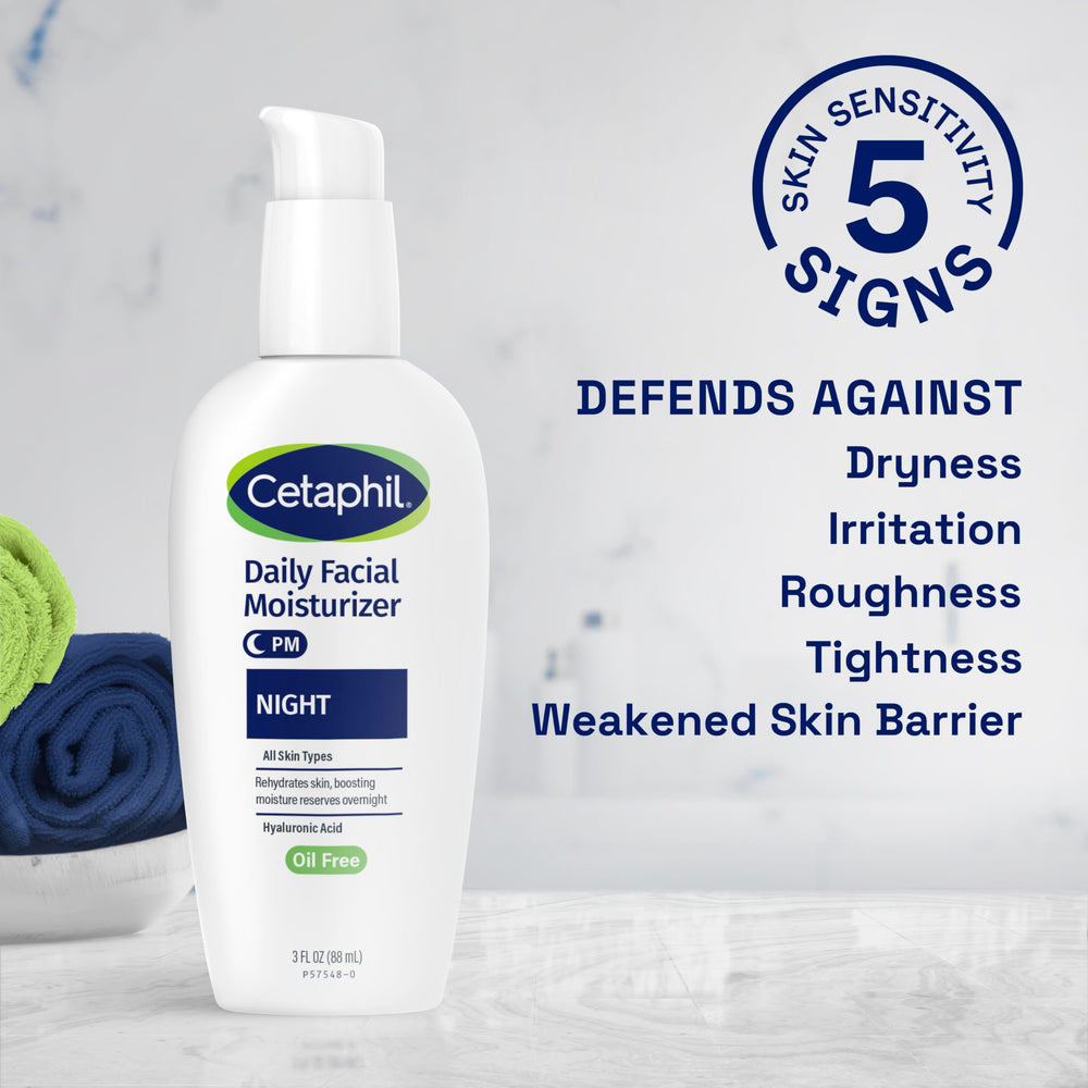 Cetaphil Night Moisturizer label indicating suitability for sensitive skin.