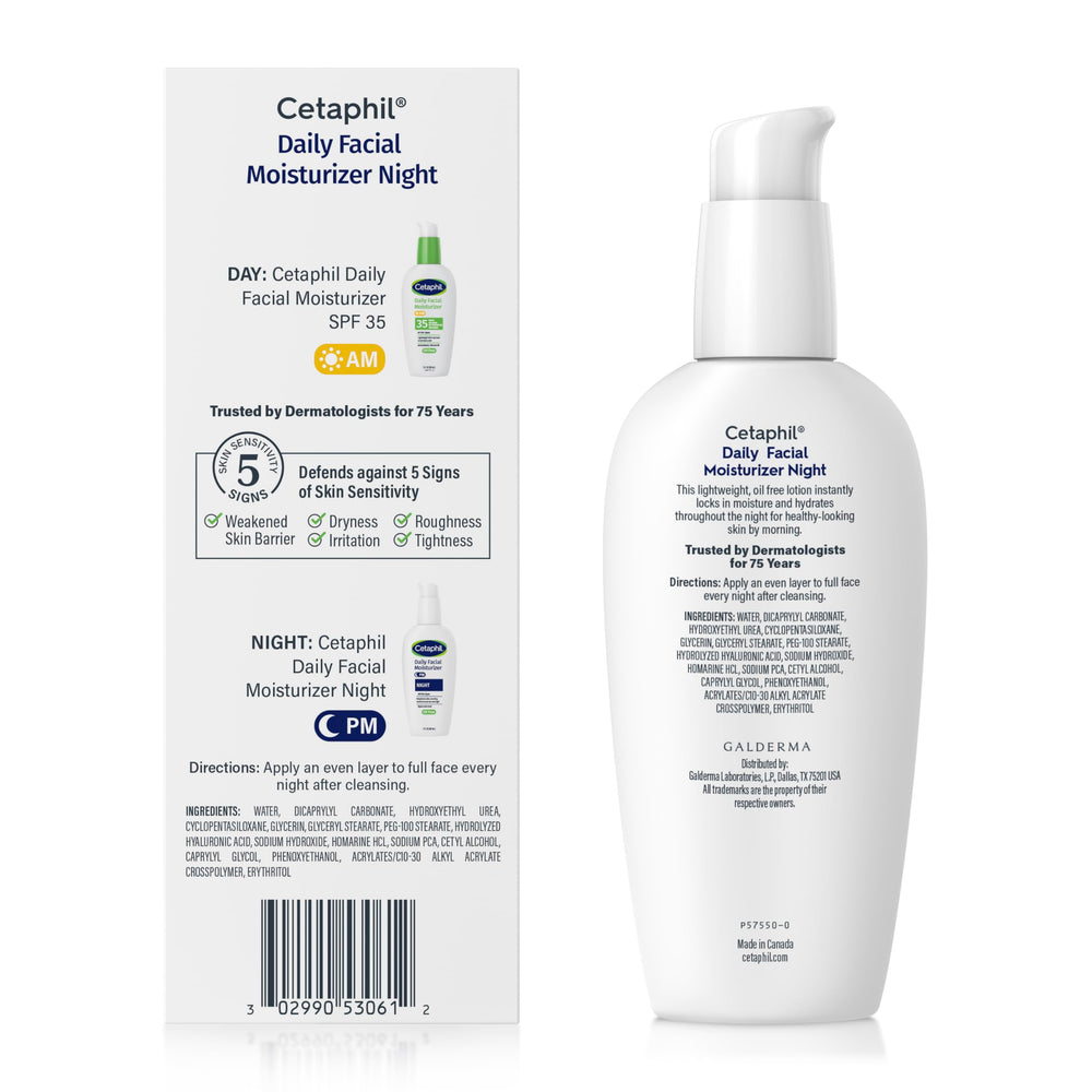 Cetaphil Night Moisturizer on skin providing ongoing hydration.