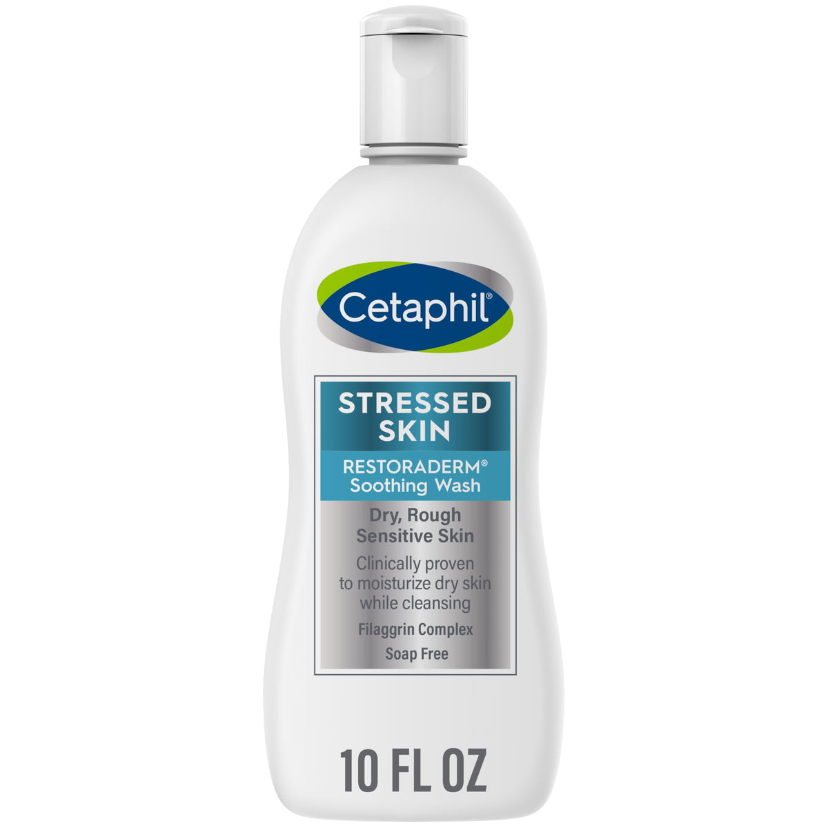 Cetaphil Restoraderm Soothing Wash bottle-pour demonstrates gentle cleansing for dry, sensitive skin.