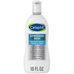 Cetaphil Restoraderm Soothing Wash bottle-pour demonstrates gentle cleansing for dry, sensitive skin.
