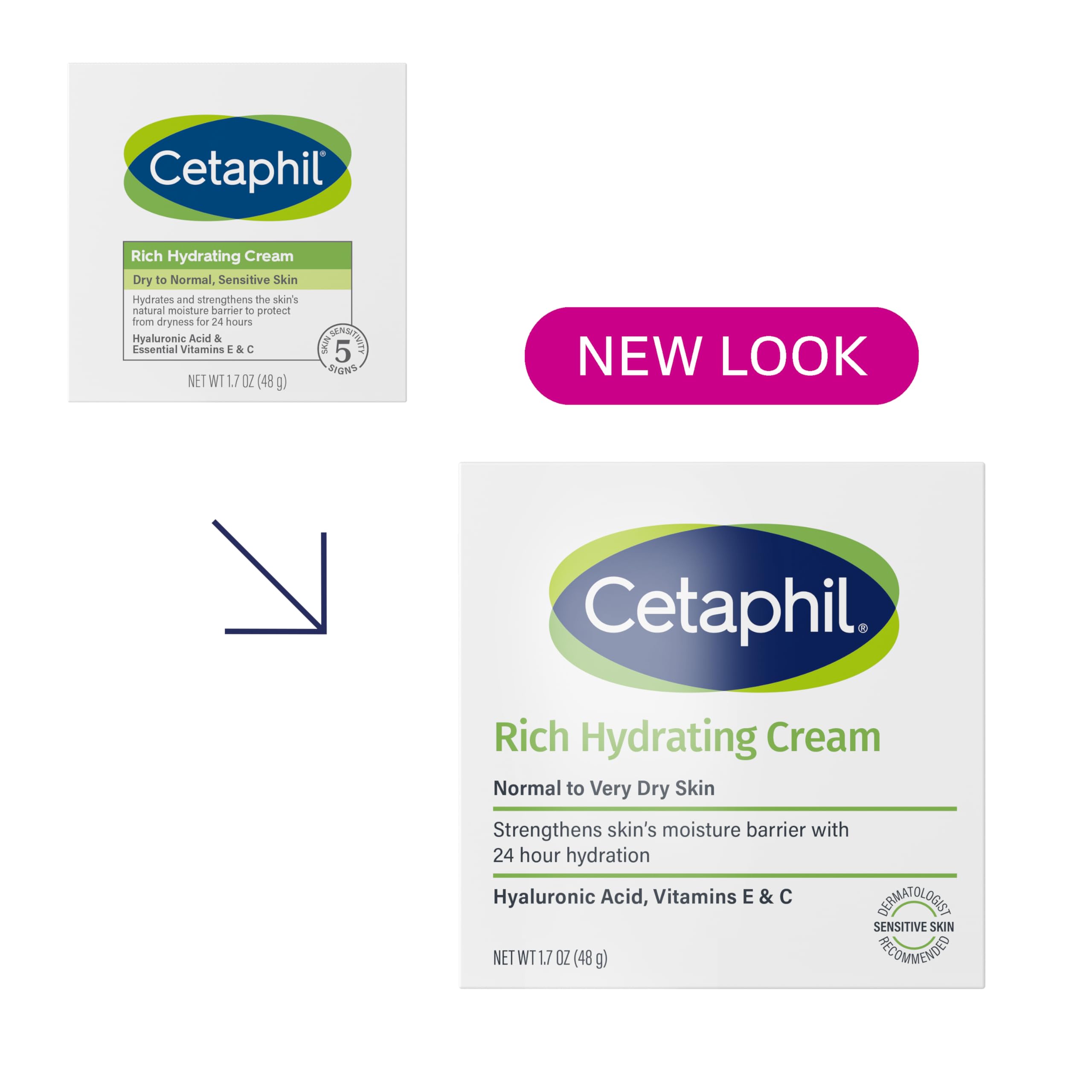 Cetaphil Rich Hydrating Night Cream jar swirl highlights lightweight, non-greasy texture for sensitive skin.