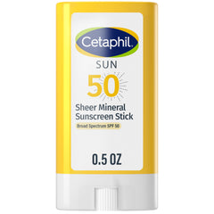 Cetaphil Sheer Mineral Sunscreen Stick on the face for quick, non-greasy protection.