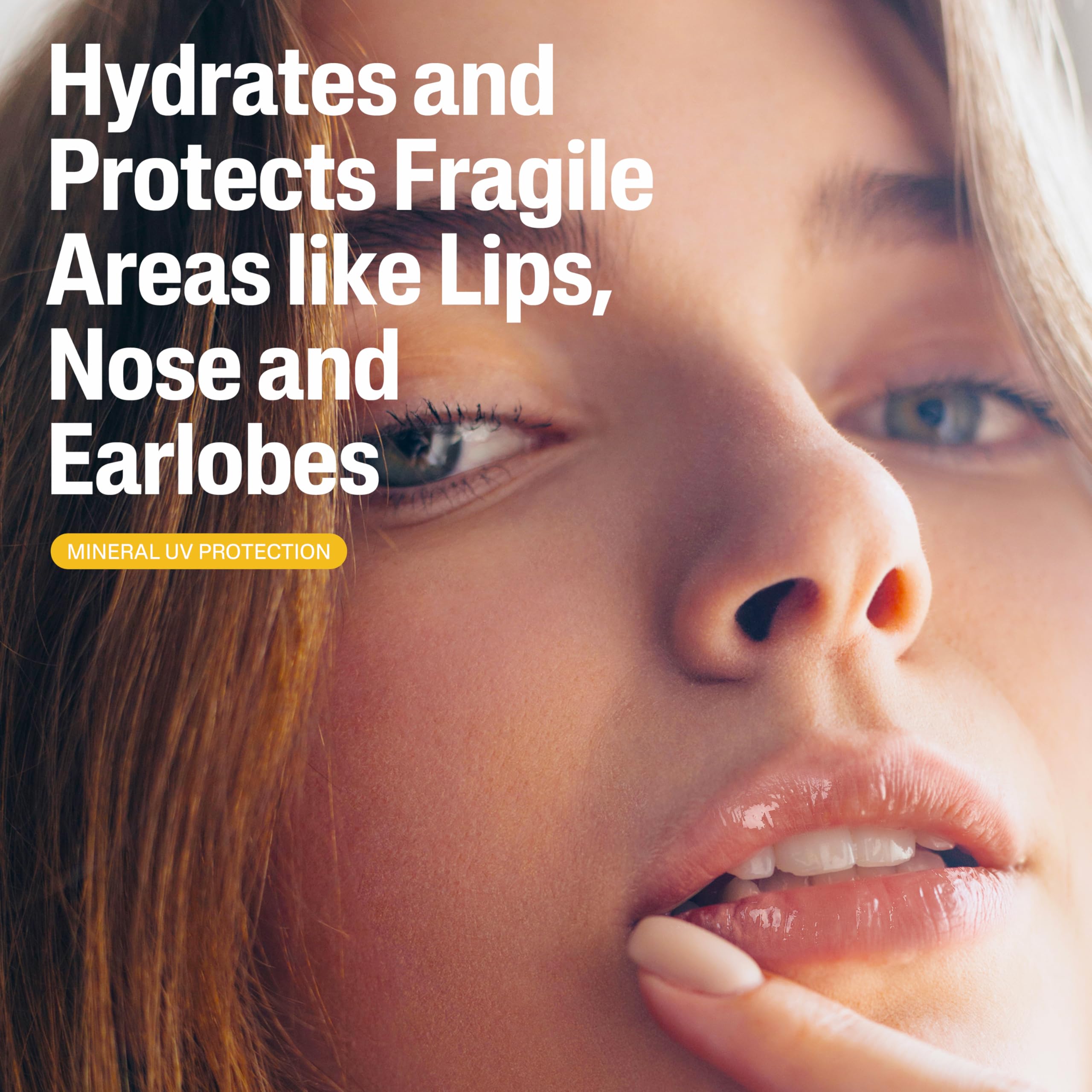 Close-up of lip-area application showing mess-free use.