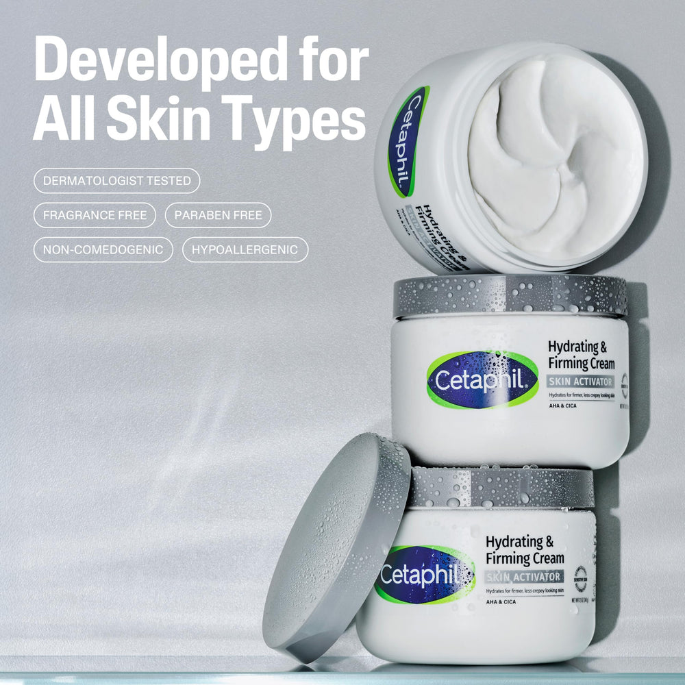 Texture swatch shows creamy, fast-absorbing hydration for daily use.