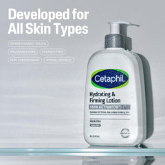 Cetaphil Skin Activator lotion texture shows lightweight, non-greasy firming coverage.