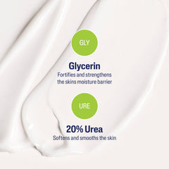 Close-up shows 20% Urea label, indicating keratin softening for refined texture.