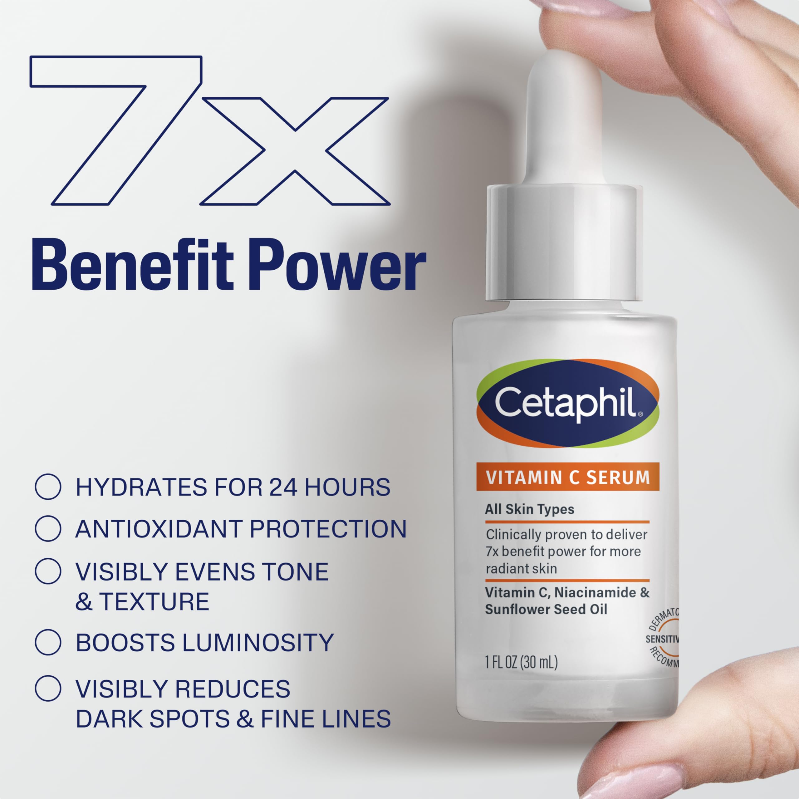 Cetaphil Vitamin C Serum application hand demonstrates gentle skincare routine