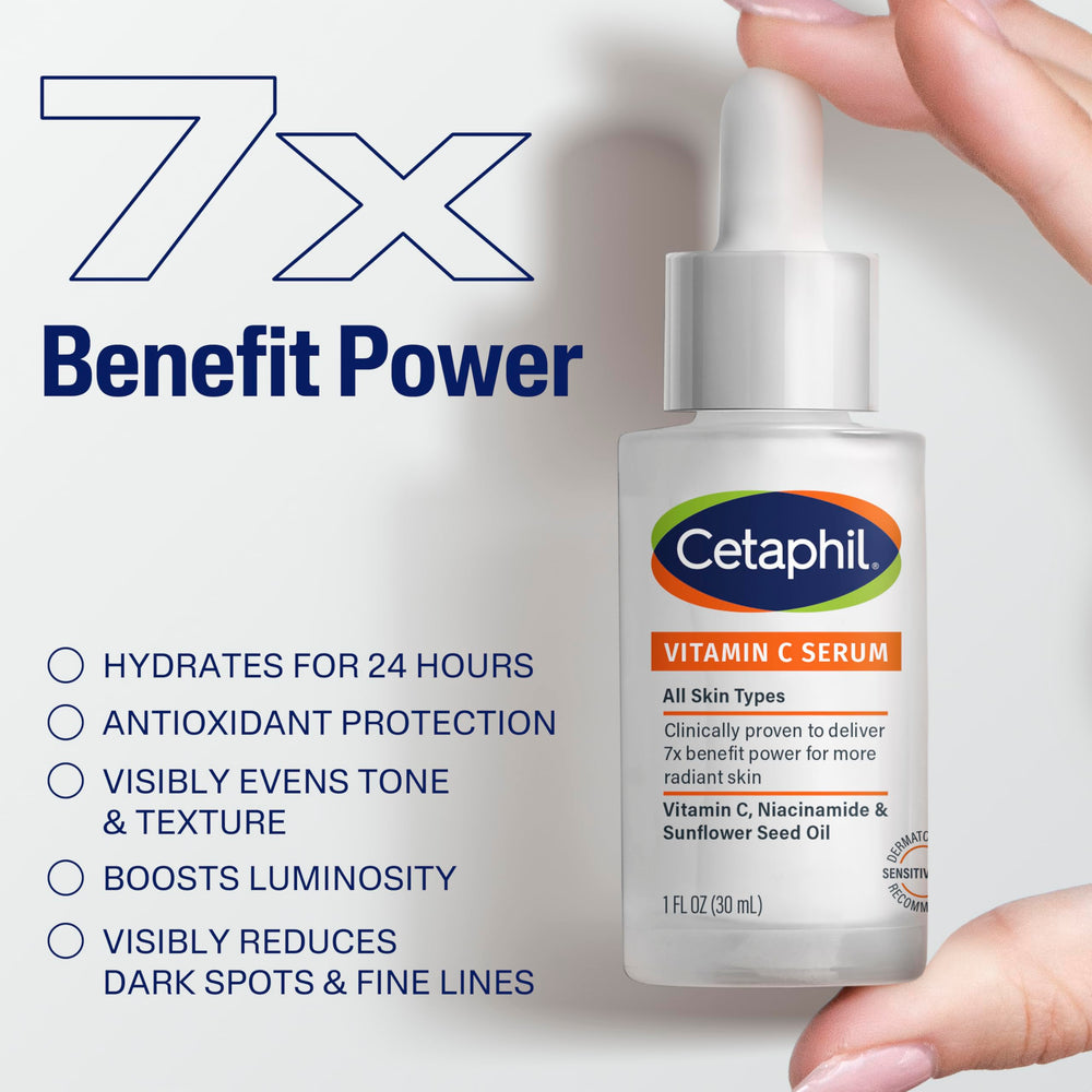 Cetaphil Vitamin C Serum application hand demonstrates gentle skincare routine