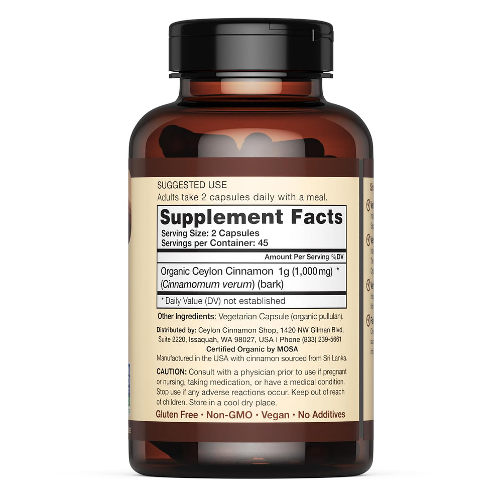 Ceylon Cinnamon Shop non-GMO label highlights naturally grown, unmodified cinnamon.