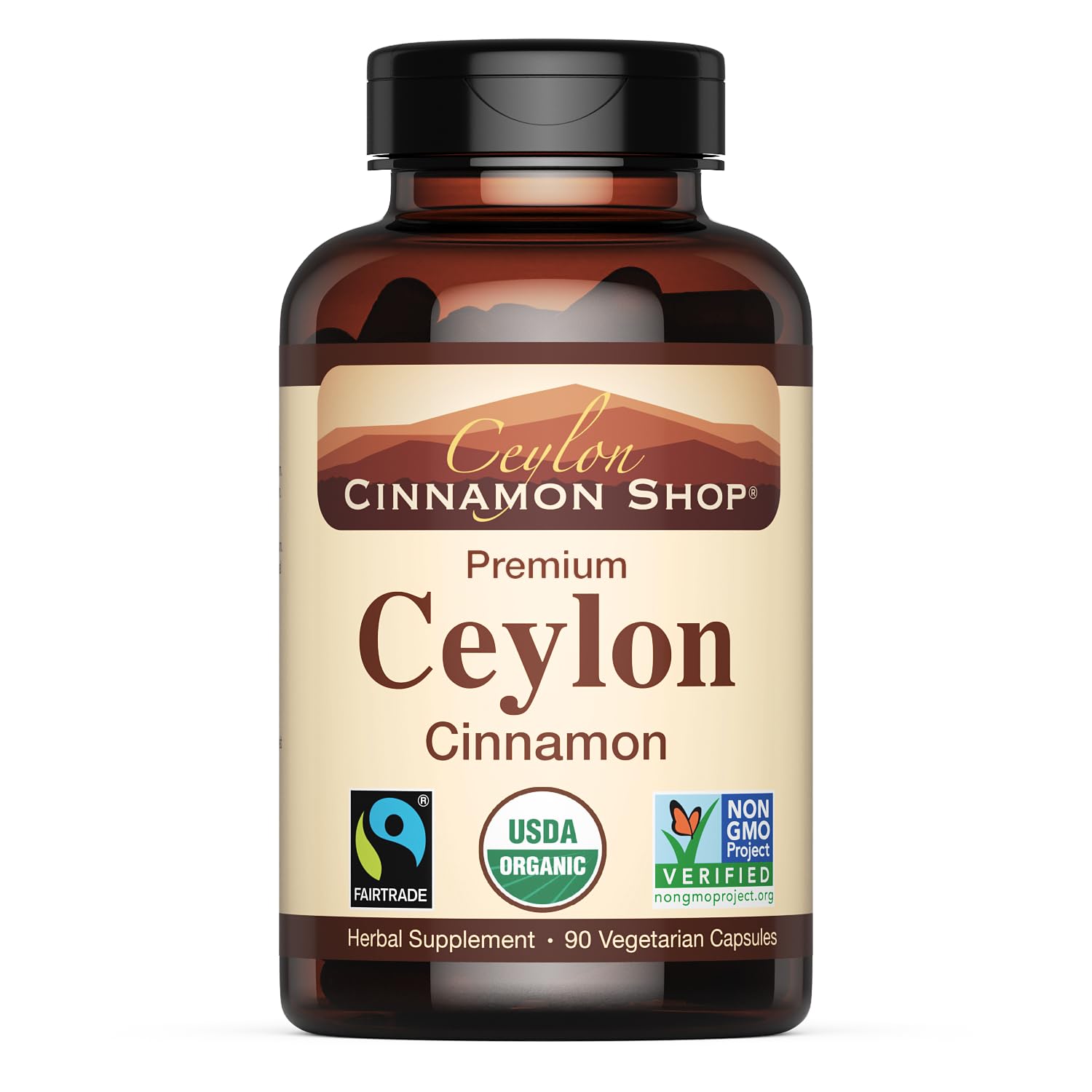 Ceylon Cinnamon Shop organic cinnamon capsules in a bottle for daily wellness.