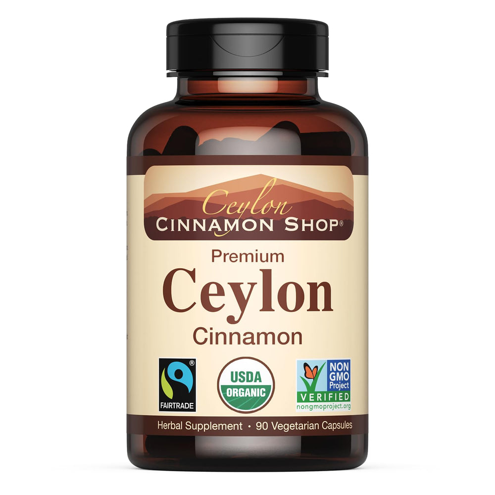 Ceylon Cinnamon Shop organic cinnamon capsules in a bottle for daily wellness.
