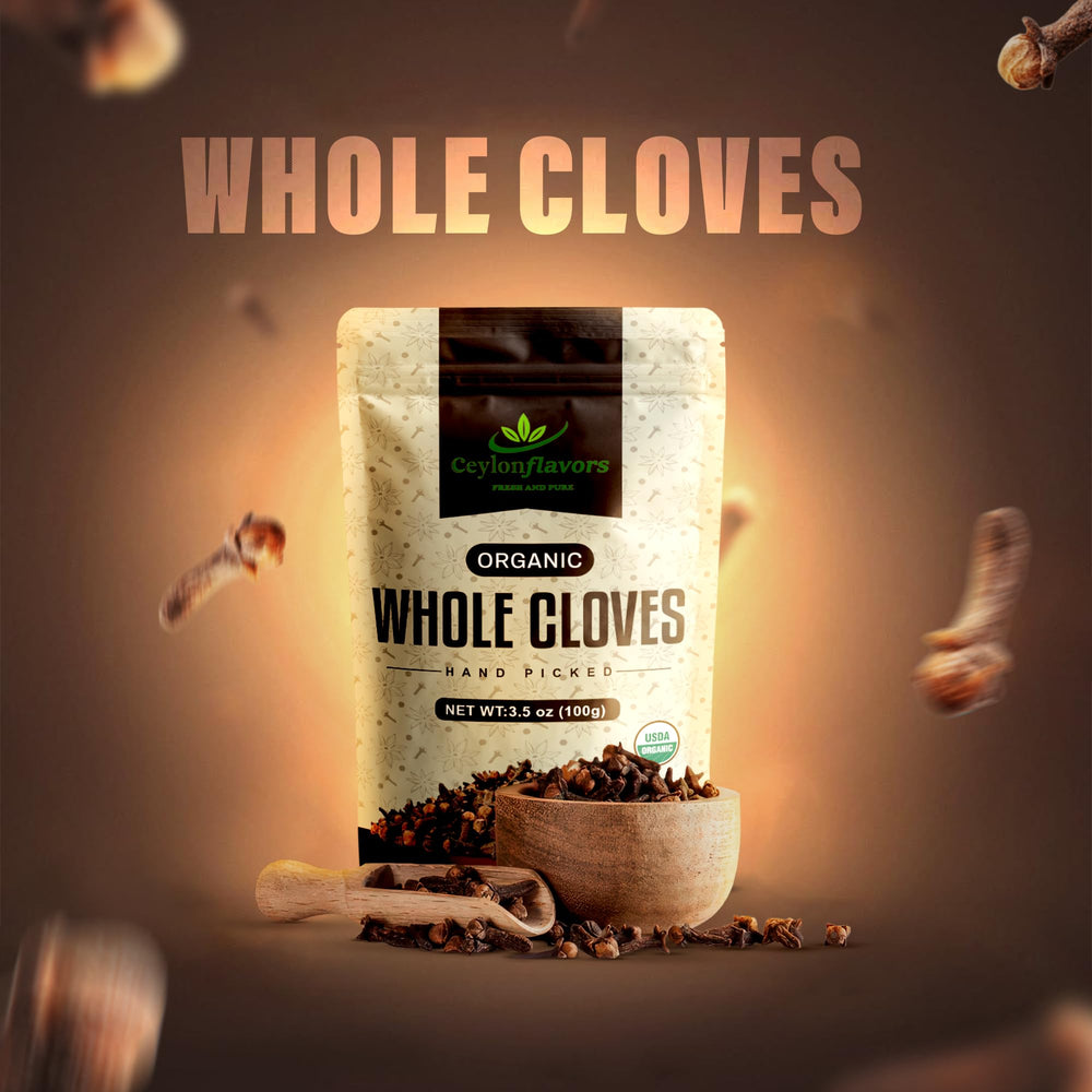 CEYLONFLAVORS hand-picked cloves closeup aroma, ideal for spice blends.