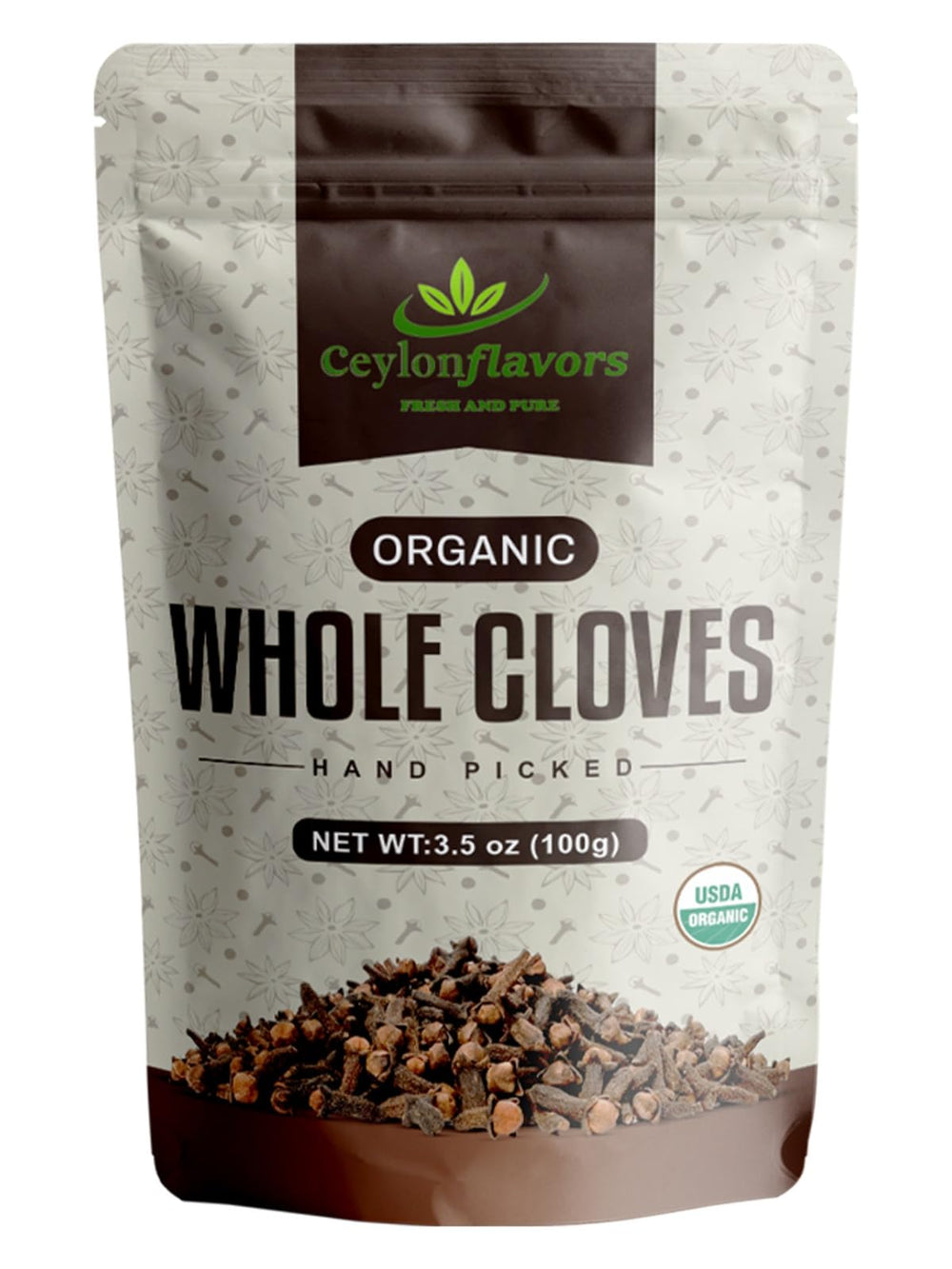 CEYLONFLAVORS whole cloves in organic jar, front view, delivers premium aroma.