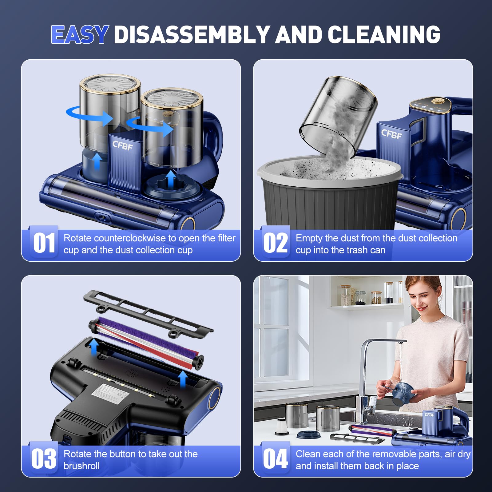 CFBF Vacuum has a long 16.4-ft cord for extended reach.