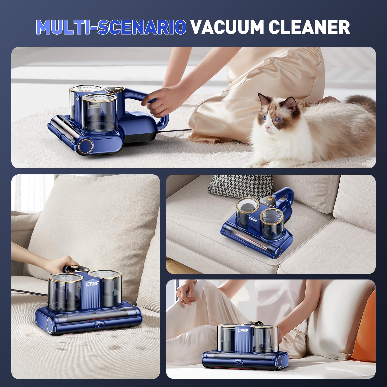 CFBF Mattress Vacuum Cleaner uses a 0.6L dust cup for regular sessions.