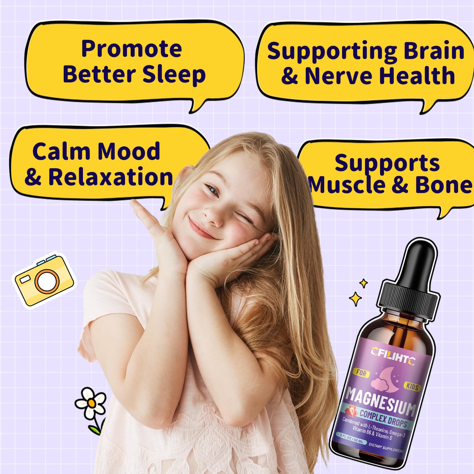 CFILIHTC Kids Magnesium Drops mixed into a drink for convenient use.