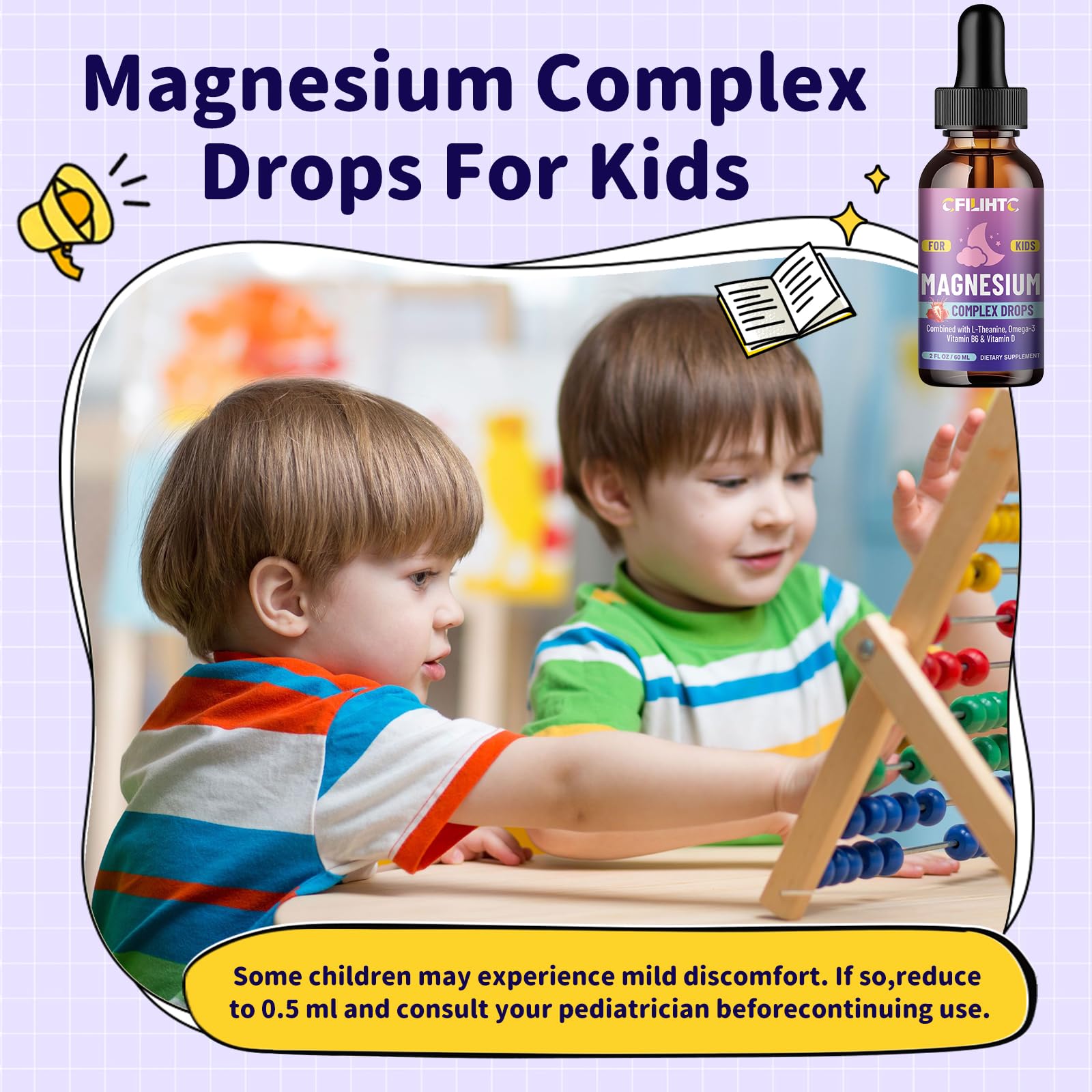 CFILIHTC magnesium liquid dropper shows precise 2 ml dosing for accuracy.