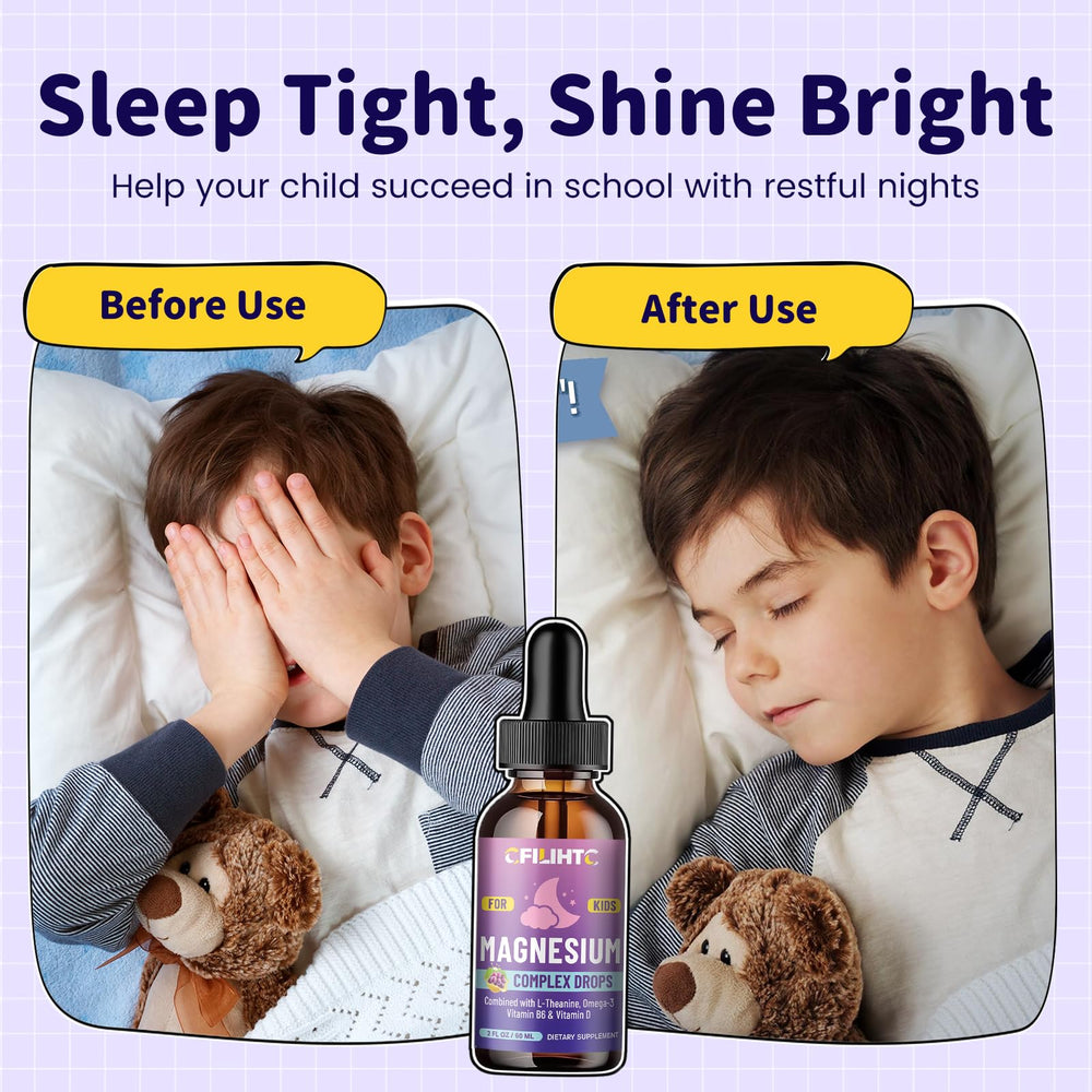CFILIHTC Kids Magnesium Liquid Drops kid drinking scenario at bedtime