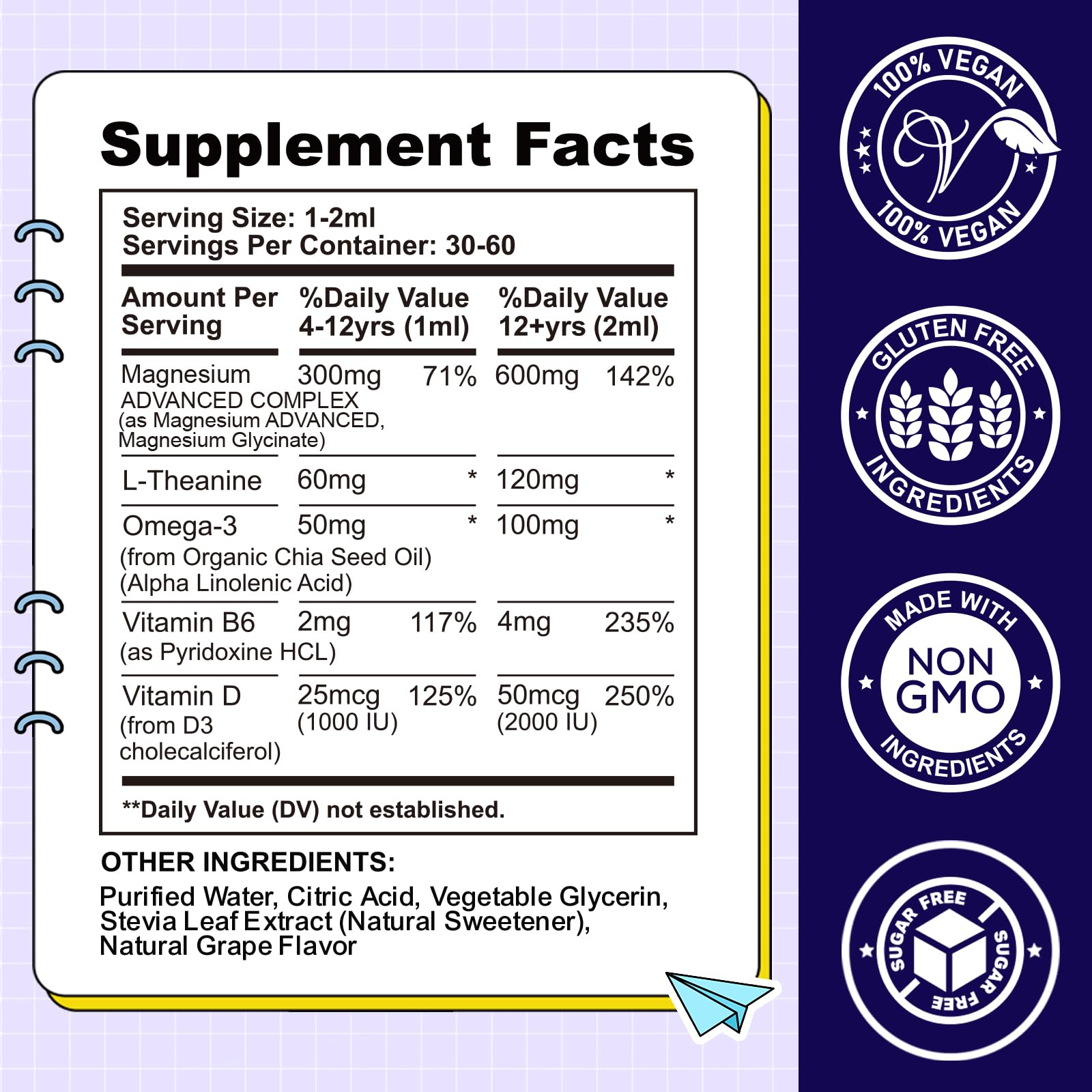 CFILIHTC Kids Magnesium Liquid Drops label highlighting grape flavor