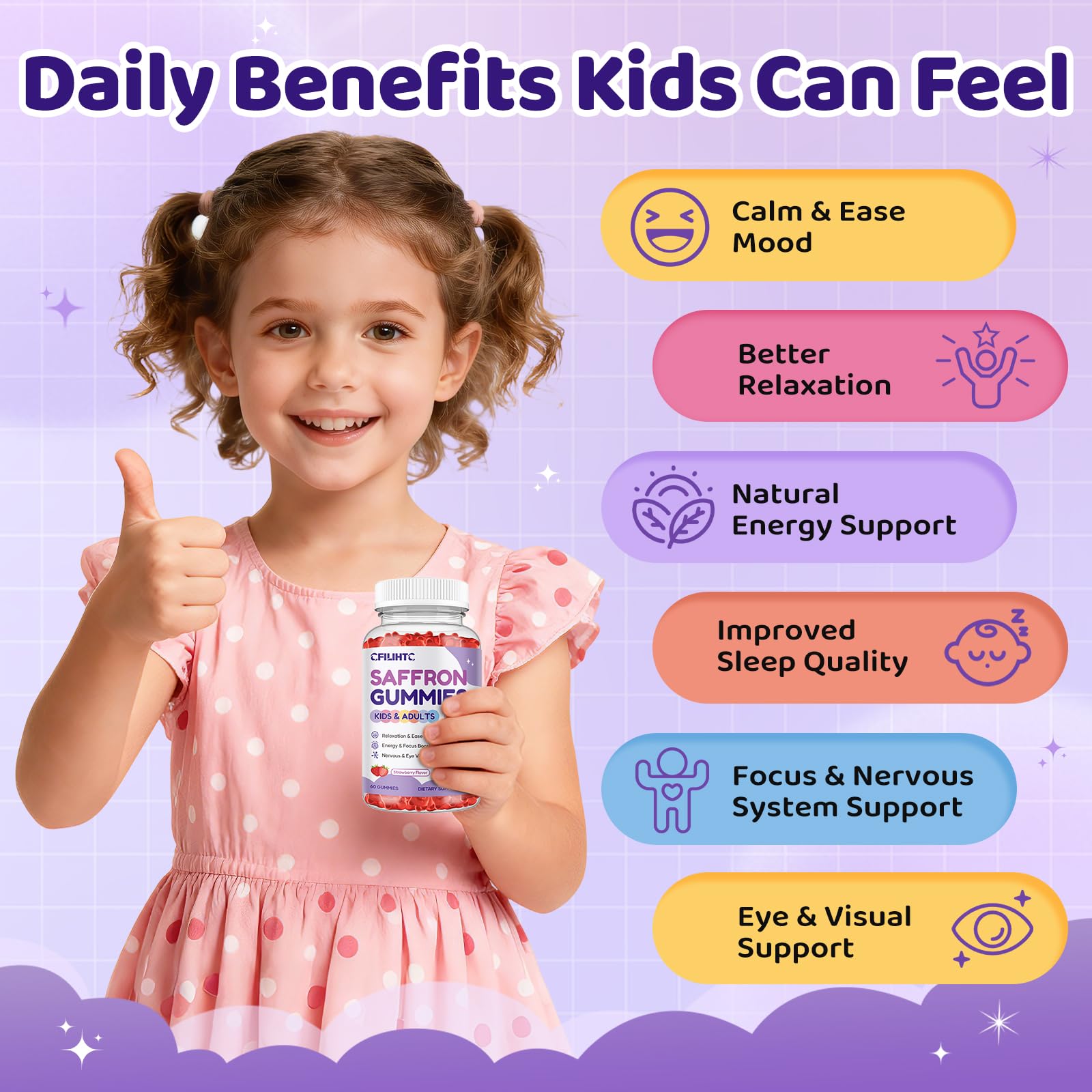 CFILIHTC saffron gummies dose concept with child-friendly serving