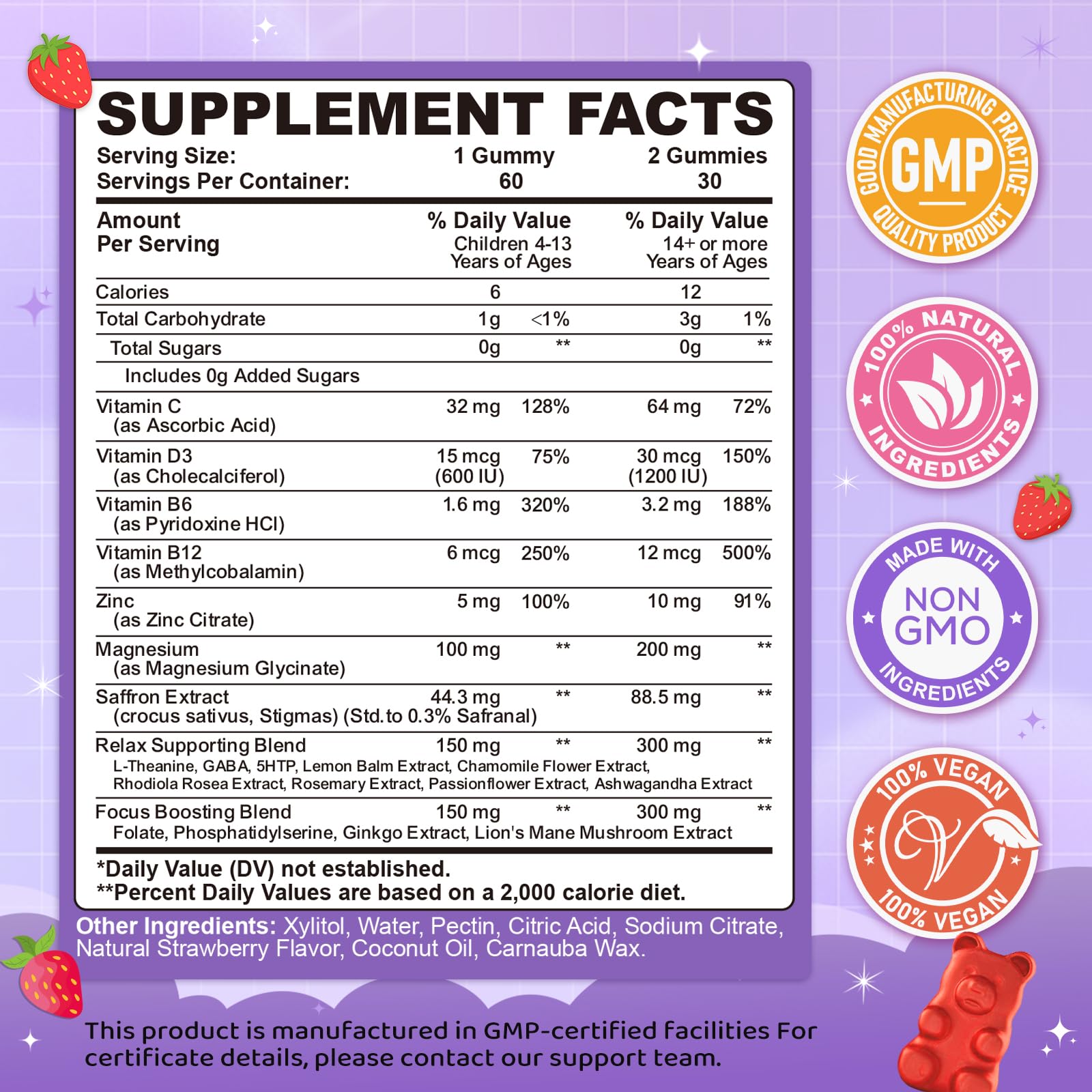 CFILIHTC saffron gummies packaging shows vegan sugar-free formula