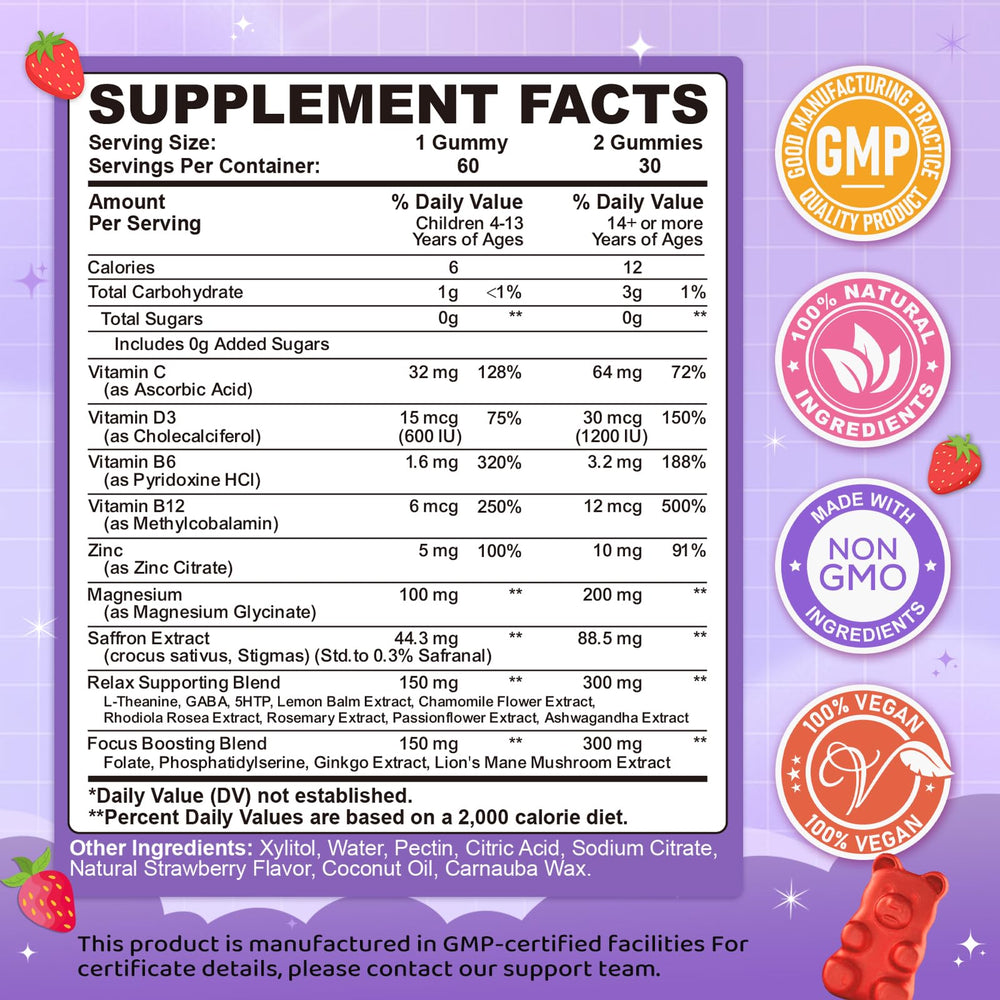 CFILIHTC saffron gummies packaging shows vegan sugar-free formula