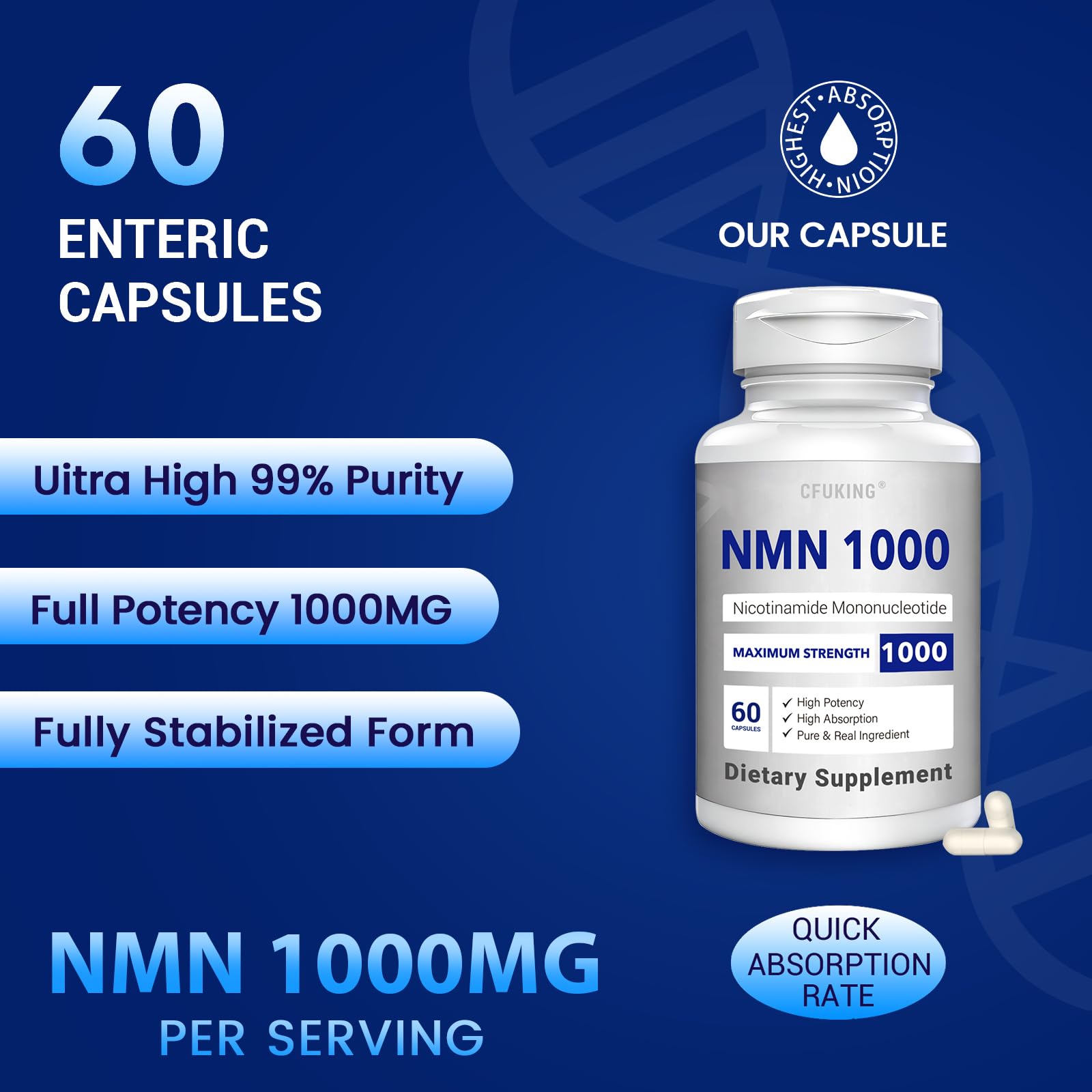 CFUKING NMN bottle being poured to show simple dosing.